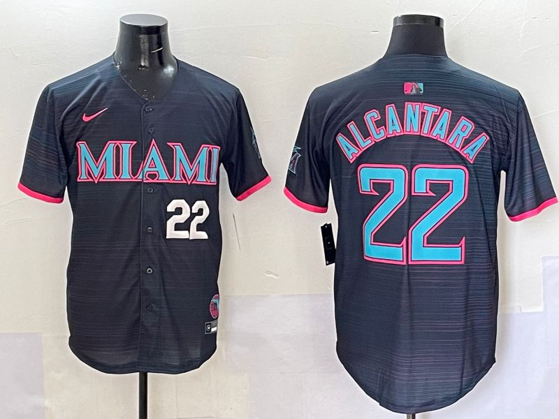 Men 2025 Miami Marlins #22 Alcantara Black Joint Name Nike MLB Jersey style 3
